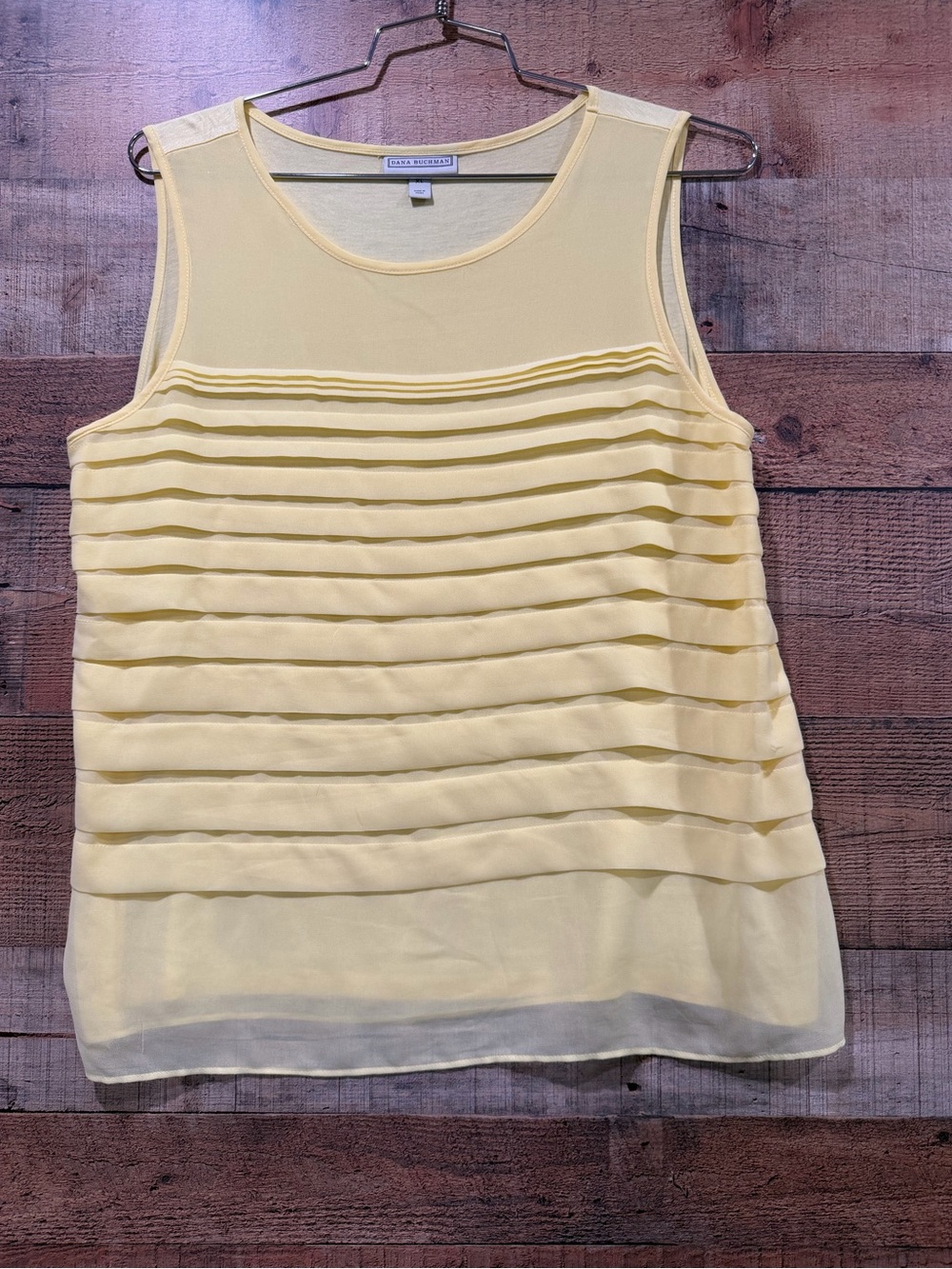 Dana Buchman Pale Yellow Sleeveless Layered Pleat Blouse Size XL